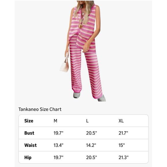 Wonens Striped Perforated Top And Lounge Pants, Cruisewear Sz XL Pink/ White New - Picture 9 of 10